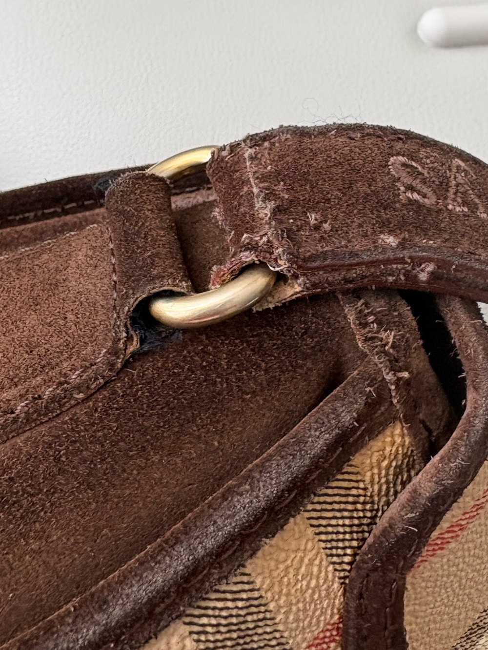 Burberry Beige Plaid Bag with Brown Trim - Picture 9 of 12